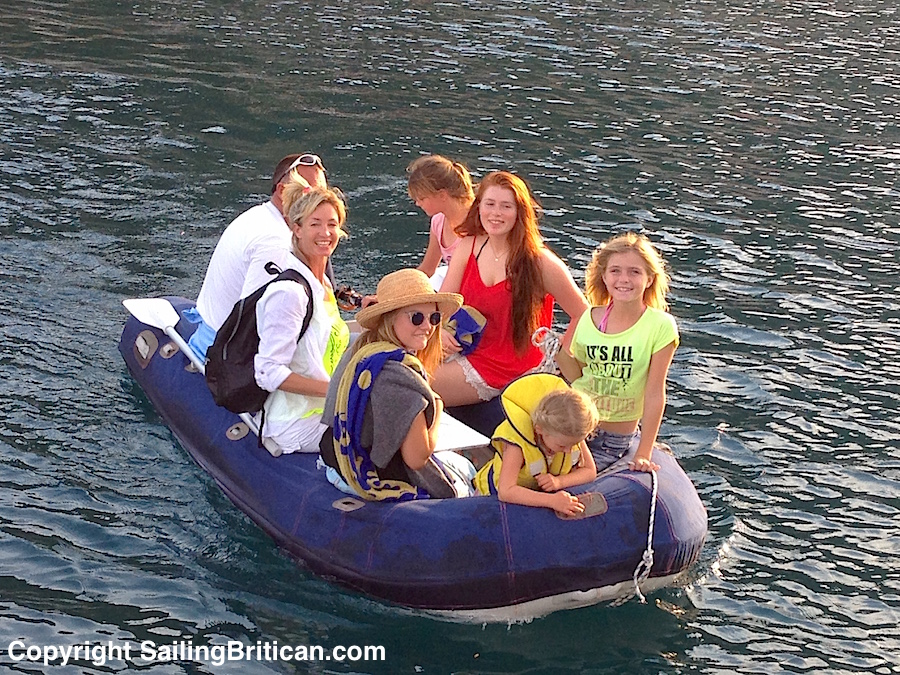 Here's the crew of 'Why Knot' heading over to our boat for dinner!